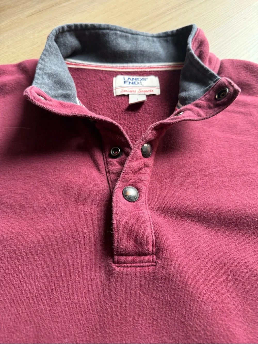 Lands' End Men’s Burgundy Snap-Button Quarter Zip Pullover